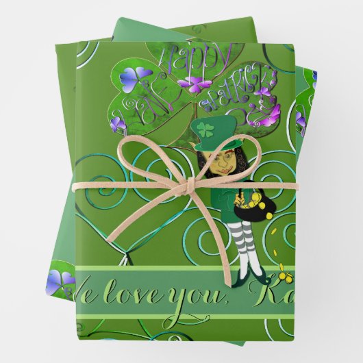 Das Kleeblatt des St. Patrick's Leprechaun Geschenkpapier Set (Beispiel)