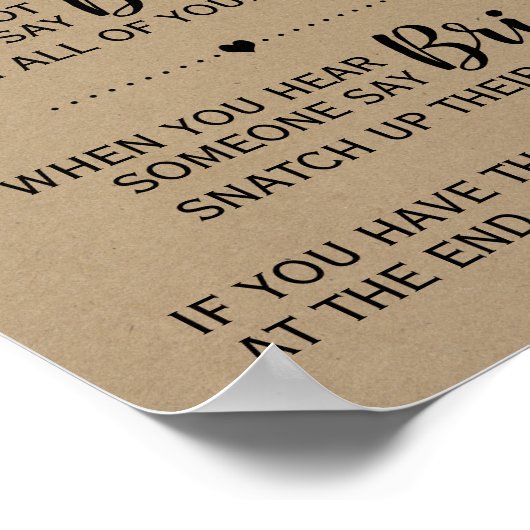 Das Kleiderspiel Brautparty rustikales Schild (Ecke)