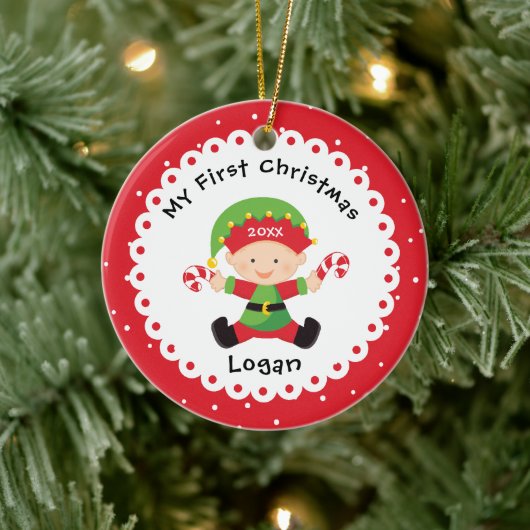 Das kleine Elf-Baby des Weihnachtsmanns Keramik Ornament (Baum)