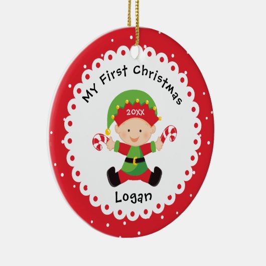 Das kleine Elf-Baby des Weihnachtsmanns Keramik Ornament (Rechts)