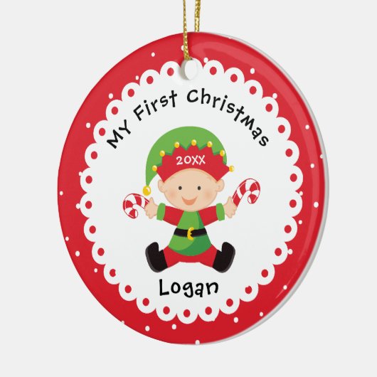 Das kleine Elf-Baby des Weihnachtsmanns Keramik Ornament (Links)