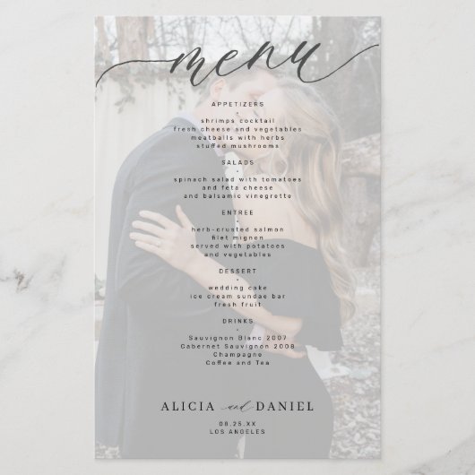 Das kleine Foto-Hochzeitsmenü in Schwarz und Weiß (Vorderseite)