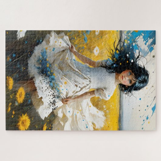 Das kleine Mädchen mit schwarzem Haar und blauen A Puzzle (Horizontal)