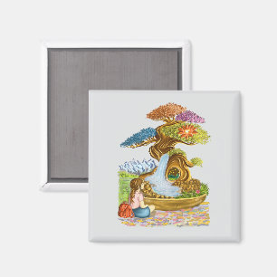 Das kleine Mädchen und sein riesiger Bonzaï. Magnet