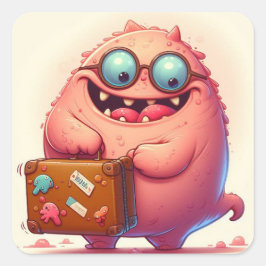 "Das kleine Monster fährt in den Urlaub" Quadratischer Aufkleber