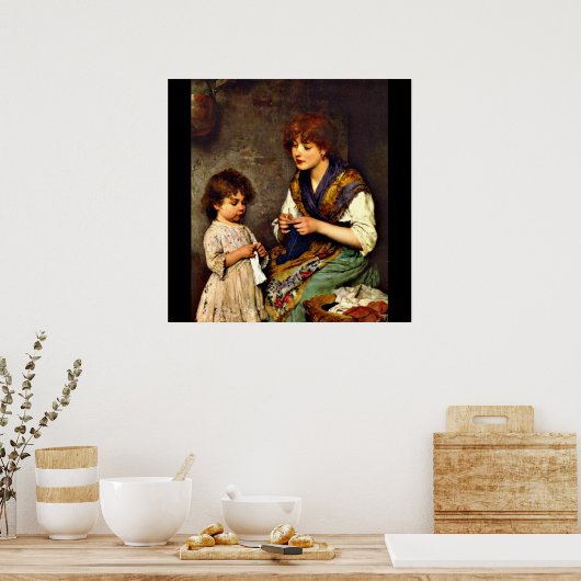 Das Knitting Lesson, die schöne Kunstmalerei Poster (Küche)