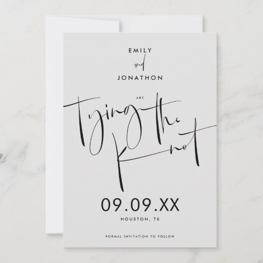 Das Knot Elegant Script Black Gray verbinden Save The Date (Vorderseite)