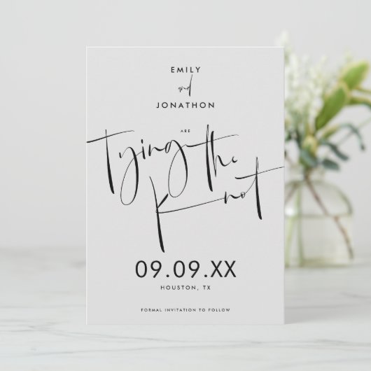 Das Knot Elegant Script Black Gray verbinden Save The Date (Stehend Vorderseite)