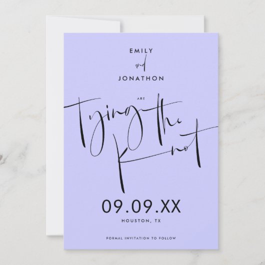 Das Knot Elegant Script Lavender Blue Save The Date (Vorderseite)