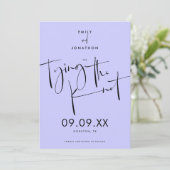 Das Knot Elegant Script Lavender Blue Save The Date (Stehend Vorderseite)