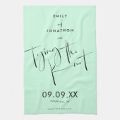 Das Knot Mint Green Script Save the Date binden Geschirrtuch (Vertikal)