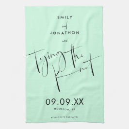 Das Knot Mint Green Script Save the Date binden Geschirrtuch
