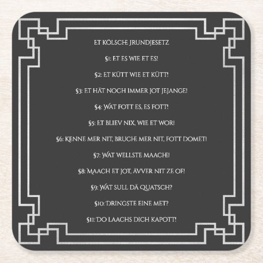 Das Kölsche Grundgesetz – Köln Cologne Jugendstil Rechteckiger Pappuntersetzer (Vorderseite)