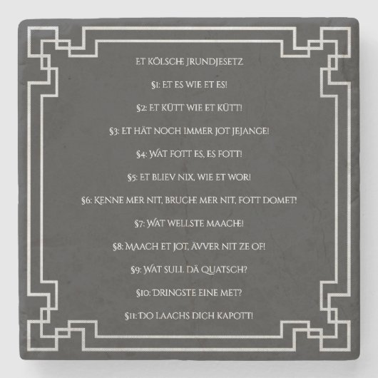 Das Kölsche Grundgesetz – Köln Cologne Jugendstil Steinuntersetzer (Vorderseite)