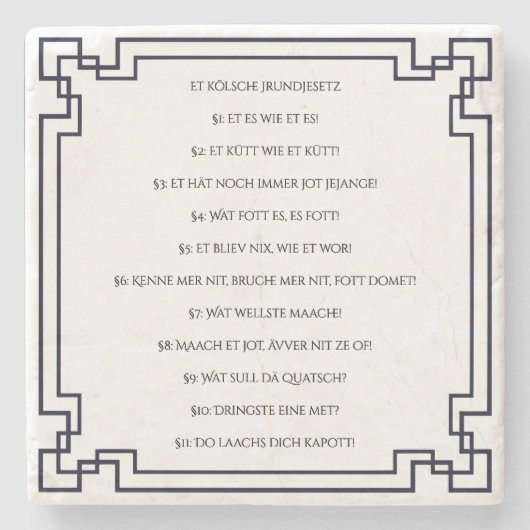 Das Kölsche Grundgesetz – Köln Cologne Jugendstil Steinuntersetzer (Vorderseite)