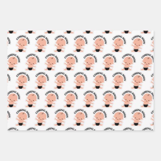 Das "kommende bald" Baby-Duschwappapier Geschenkpapier Set (Vorderseite)