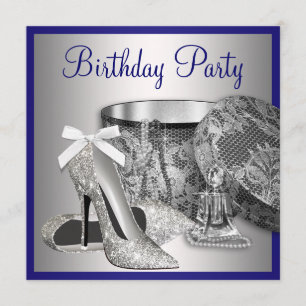 Das königliche Blau-Silber-Geburtstags-Party Einladung