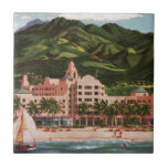 Das königliche hawaiische Hotel Fliese<br><div class="desc">Vintages Bild des königlichen hawaiischen Hotels in den hellen,  klaren Farben.</div>