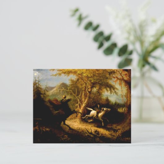 Das kopflose Pferd, das Ichabod-Kranich verfolgt Postkarte (Stehend Vorderseite)