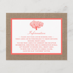 Das Korallenriff auf der Burlap Boho Beach Wedding Begleitkarte