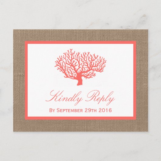 Das Korallenriff auf der Burlap Boho Beach Wedding Einladungspostkarte (Vorderseite)