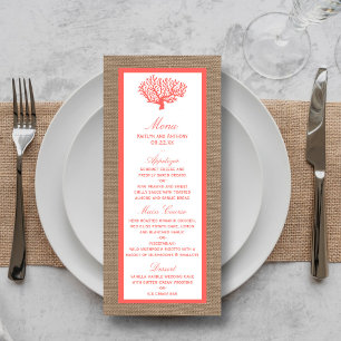 Das Korallenriff auf der Burlap Boho Beach Wedding Menükarte