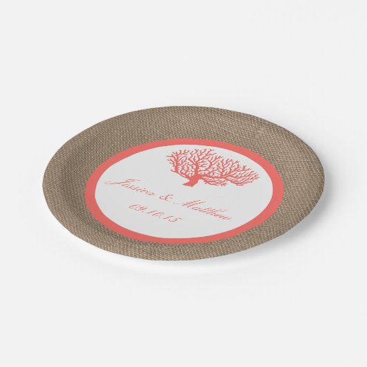 Das Korallenriff auf der Burlap Boho Beach Wedding Pappteller (Schrägansicht)