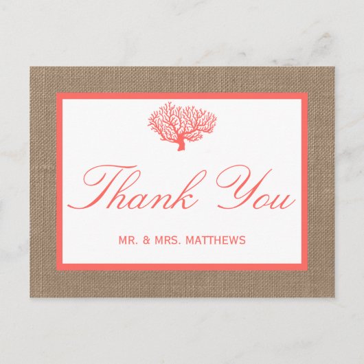 Das Korallenriff auf der Burlap Boho Beach Wedding Postkarte (Vorderseite)
