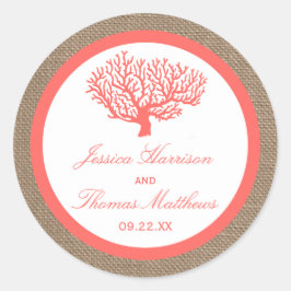 Das Korallenriff auf der Burlap Boho Beach Wedding Runder Aufkleber