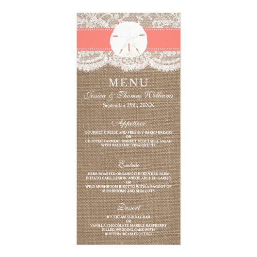 Das Korallensand Dollar Hochzeitsmenü Werbekarte (Vorne)