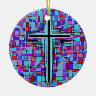 Das Kreuz in beflecktem Glas Keramikornament