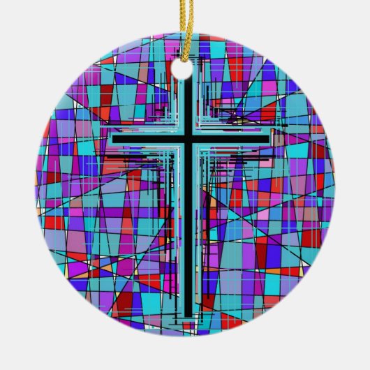 Das Kreuz in beflecktem Glas Keramikornament (Vorne)