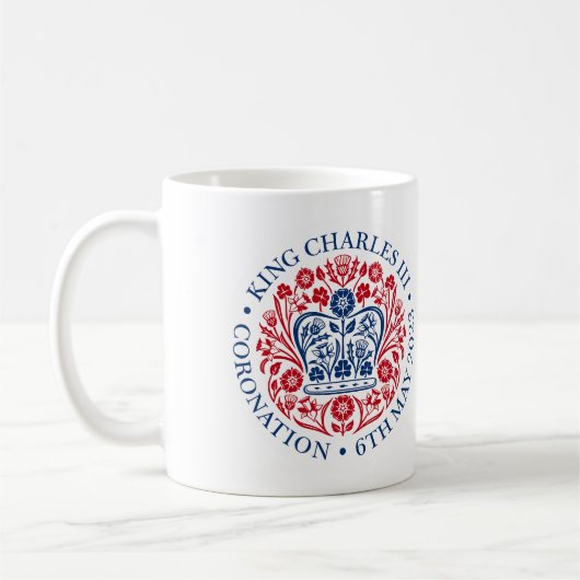 Das KrönungsEmblem des Königs Charles 2023 Kaffeetasse (Links)