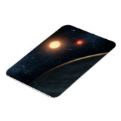 Das künstlerische Konzept illustriert Kepler-16b. Magnet (Linke Seite)