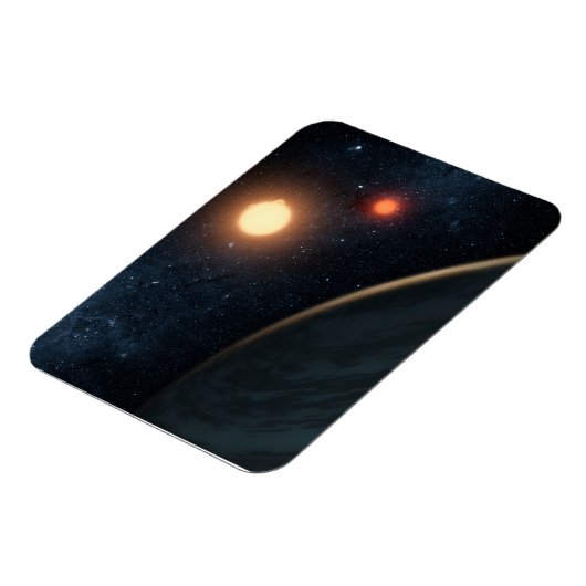 Das künstlerische Konzept illustriert Kepler-16b. Magnet (Linke Seite)