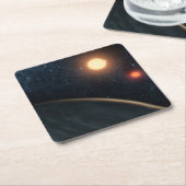 Das künstlerische Konzept illustriert Kepler-16b. Rechteckiger Pappuntersetzer (angewinkelt)