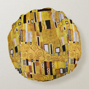 Das Kussmuster von Gustav Klimt, Art Nouveau Rundes Kissen