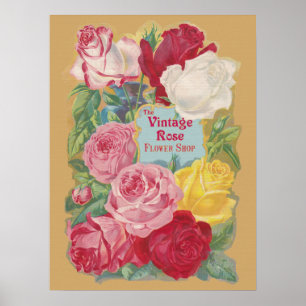 Das Label der Vintagen Rose Blume Shop Poster