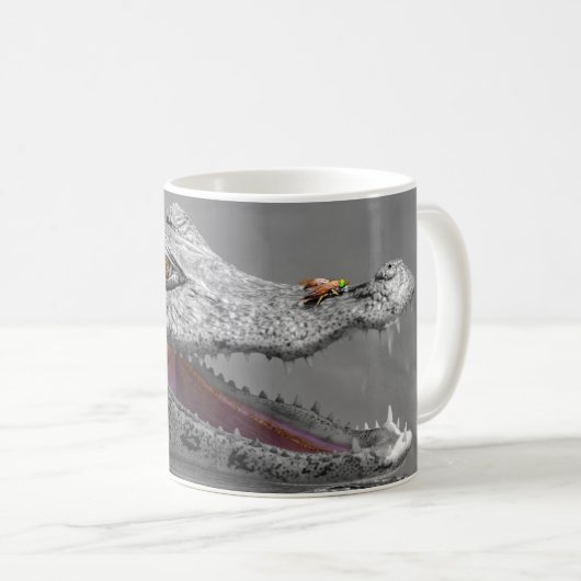 Das lächelnde Krokodil und die Fliegen Kaffeetasse (VorderseiteRechts)
