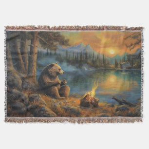 Das Lagerfeuer des Gebirges Grizzly Bären Decke