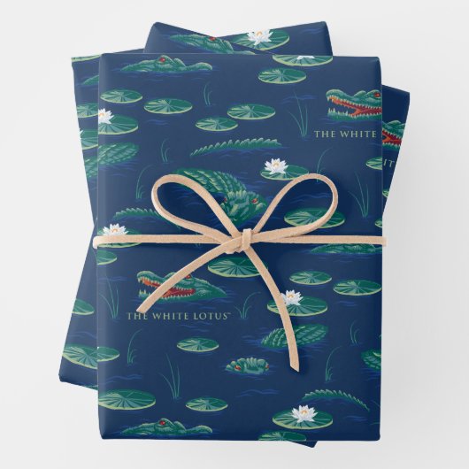 Das Lagoon-Muster des weißen Lotus Alligator Geschenkpapier Set (Beispiel)