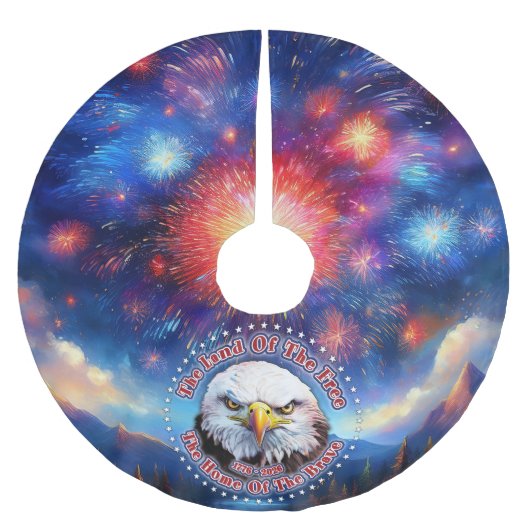 Das Land der Freien Zuhause Brauner Adler Feuerwer Polyester Weihnachtsbaumdecke (Vorderseite)