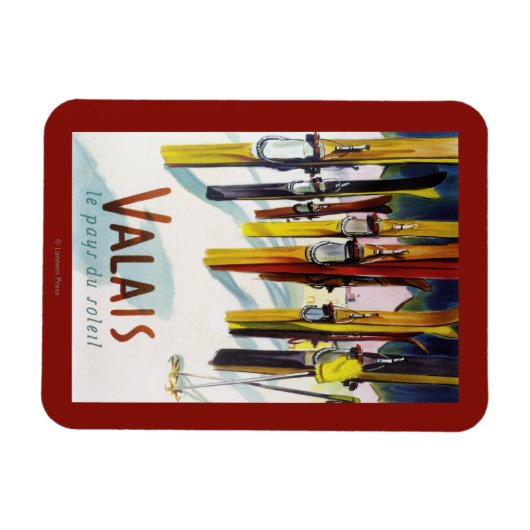 Das Land der Sonne - Skis Stehend im Schnee Magnet (Horizontal)