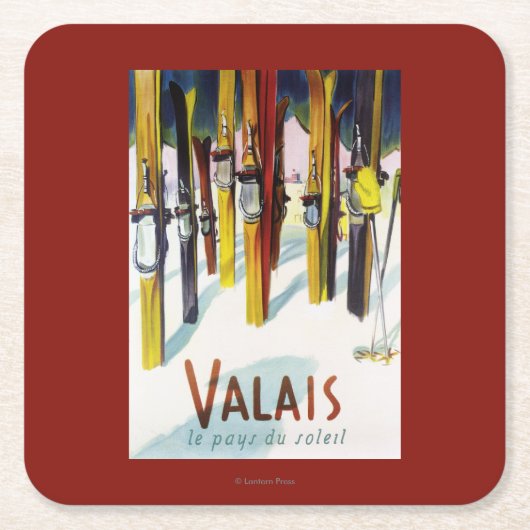 Das Land des Sonnenscheins - Skis stehend im Rechteckiger Pappuntersetzer (Vorderseite)