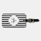Das lässige gemalte Schwarze Stripes Monogramm und Gepäckanhänger (Vorderseite horizontal)
