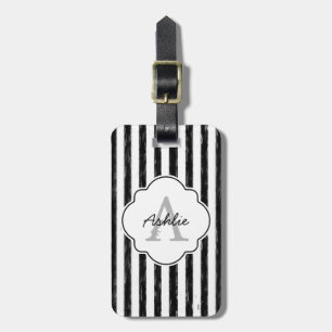 Das lässige gemalte Schwarze Stripes Monogramm und Gepäckanhänger