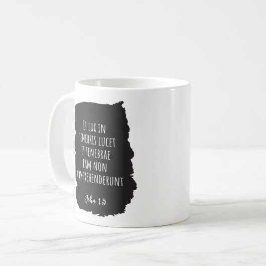 Das lateinische Evangelium Licht strahlt in der Du Kaffeetasse (Vorderseite Links)