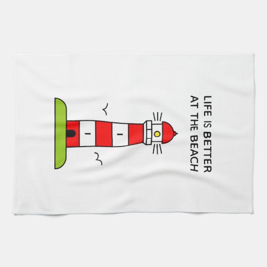 Das Leben am niedlichen Leuchtturm am Strand ist b Geschirrtuch (Horizontal)