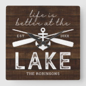Das Leben am See ist besser. Quadratische Wanduhr (Vorderseite)
