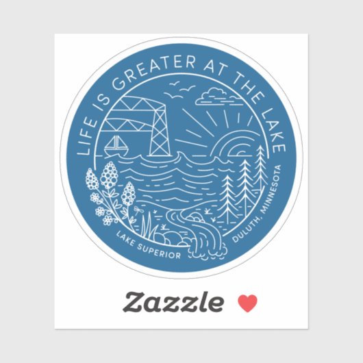 Das Leben am See ist größer - weiß auf blau Aufkleber (Blatt)